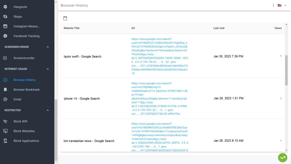 Checking browser history on mSpy